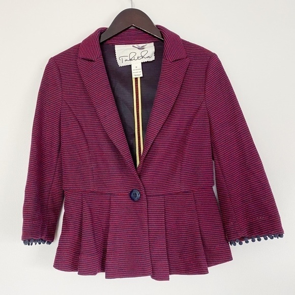 TABITHA Anthropologie Striped Peplum Blazer Jacket - Picture 1 of 6